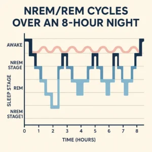 Infographic of Diagram of NREM/REM cycles over an 8-hour night
