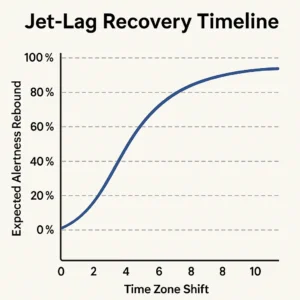 “Jet‑Lag Recovery Timeline”—line graph showing expected alertness rebound versus time zone shift.