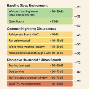 Infographic of decibel-level comparison of common sleep sounds